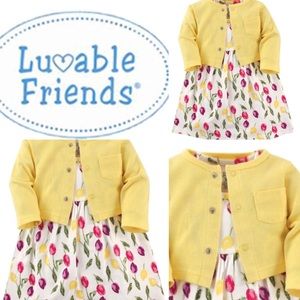 White & Yellow Tulip Dress & Cardigan Set